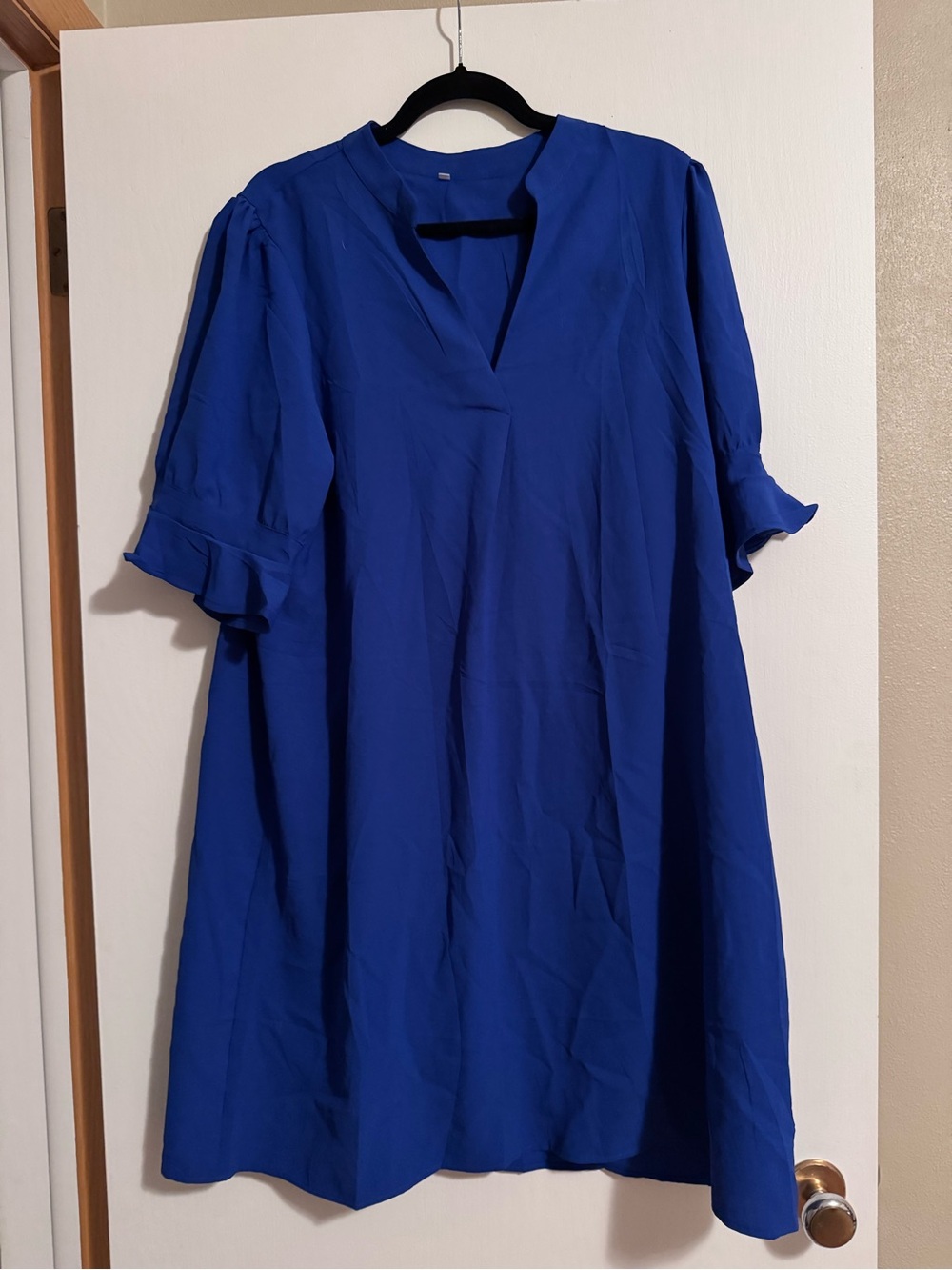 Blue V-Neck Ruffle Sleeve Women's Top